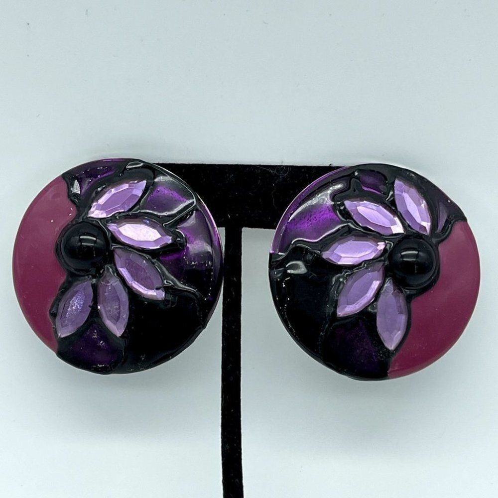La Rage Jumbo Earrings Enamel Plastic Silver Tone Pierce Earrings
